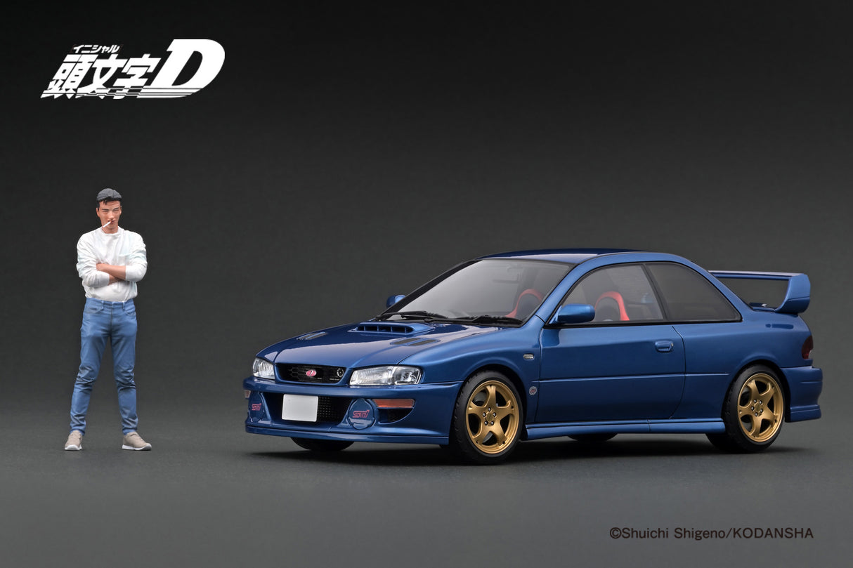 Ignition Model 1:18 Subaru Impreza WRX type R STi Version V (GC8) INITIAL D in Blue with Mr. Bunta Fujiwara