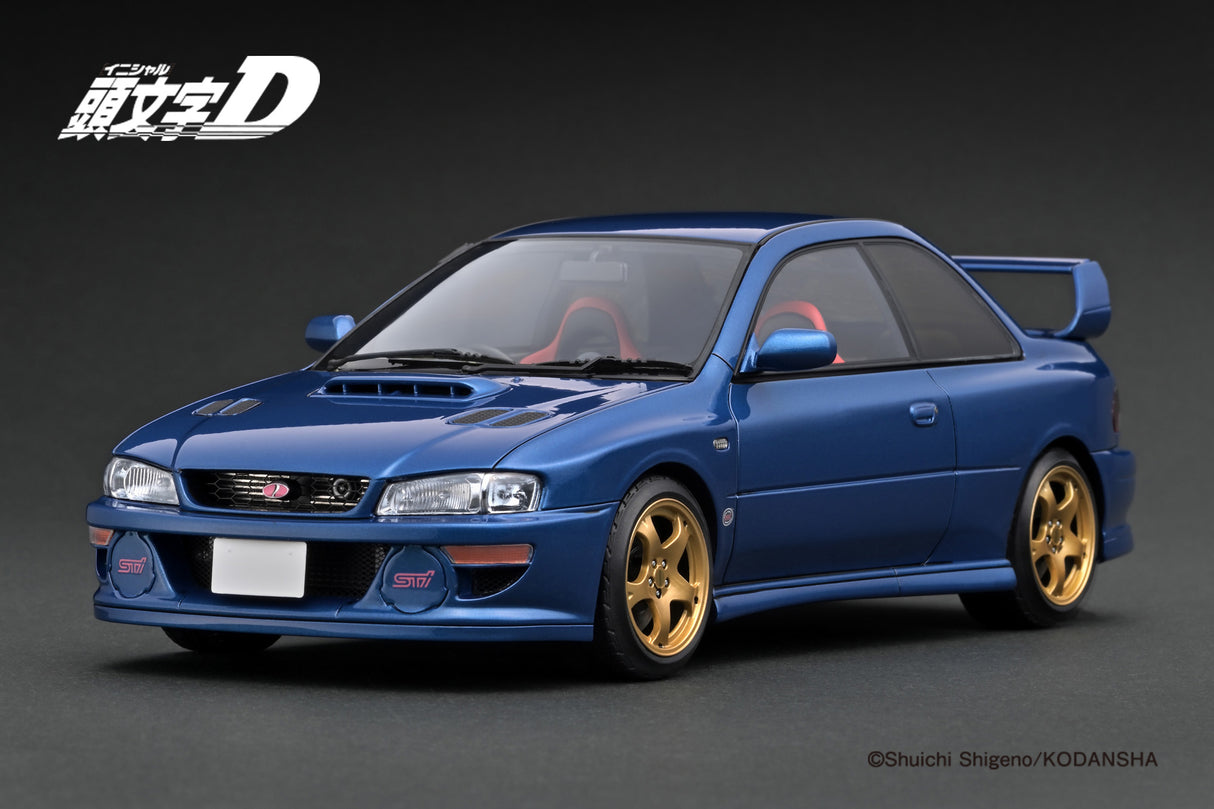 Ignition Model 1:18 Subaru Impreza WRX type R STi Version V (GC8) INITIAL D in Blue with Mr. Bunta Fujiwara