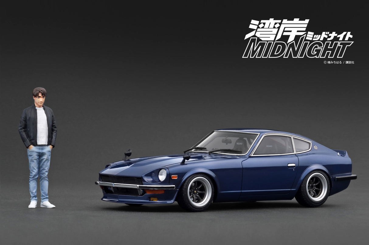 Ignition Model 1:18 Nissan Fairlady Z (S30) Blue 湾岸MIDNIGHT Devil's Z with Mr. Akio Asakura Figure