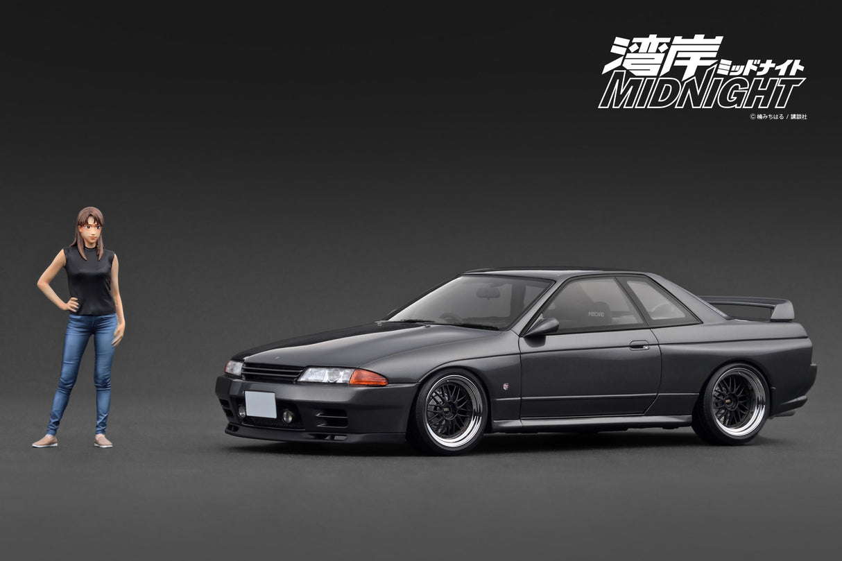 Ignition Model 1:18 Nissan Skyline GT-R (R32) Gun Metallic 湾岸MIDNIGHT Reina's R with Ms. Reina Akikawa Figure