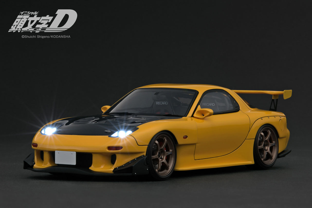 Ignition Model 1:18 Mazda RX-7 (FD3S) INITIAL D in Yellow with LED Lights