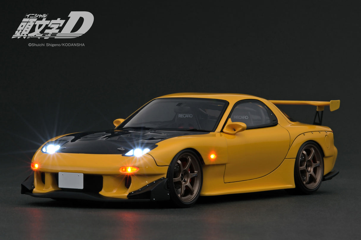 Ignition Model 1:18 Mazda RX-7 (FD3S) INITIAL D in Yellow with LED Lights