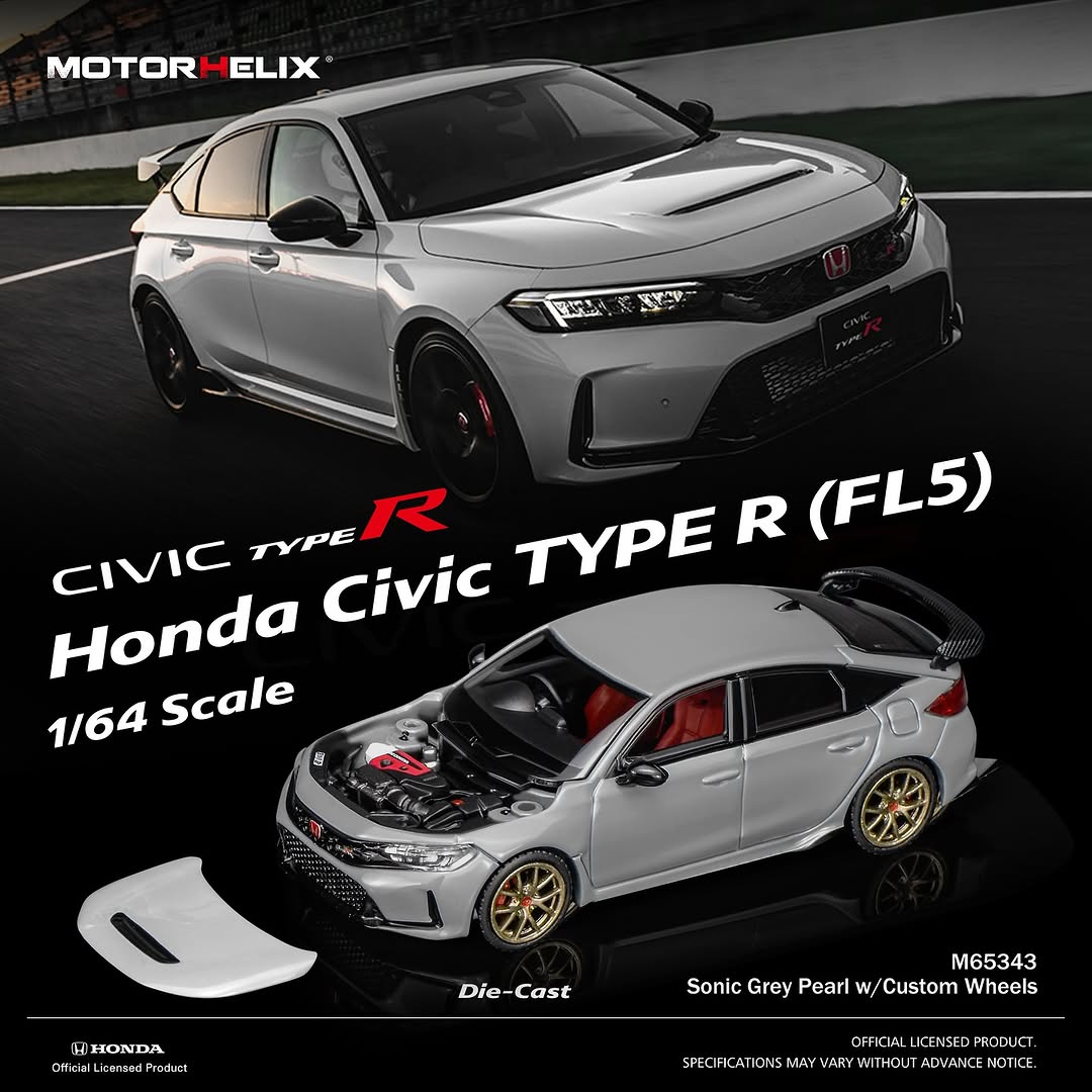 MotorHelix 1:64 Honda Civic Type-R (FL5) in Sonic Grey Pearl