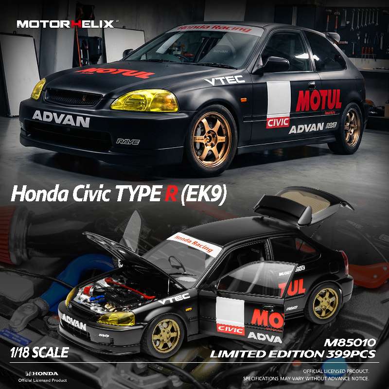 MotorHelix 1:18 Honda Civic Type-R (EK9) No Good Racing Edition in Black