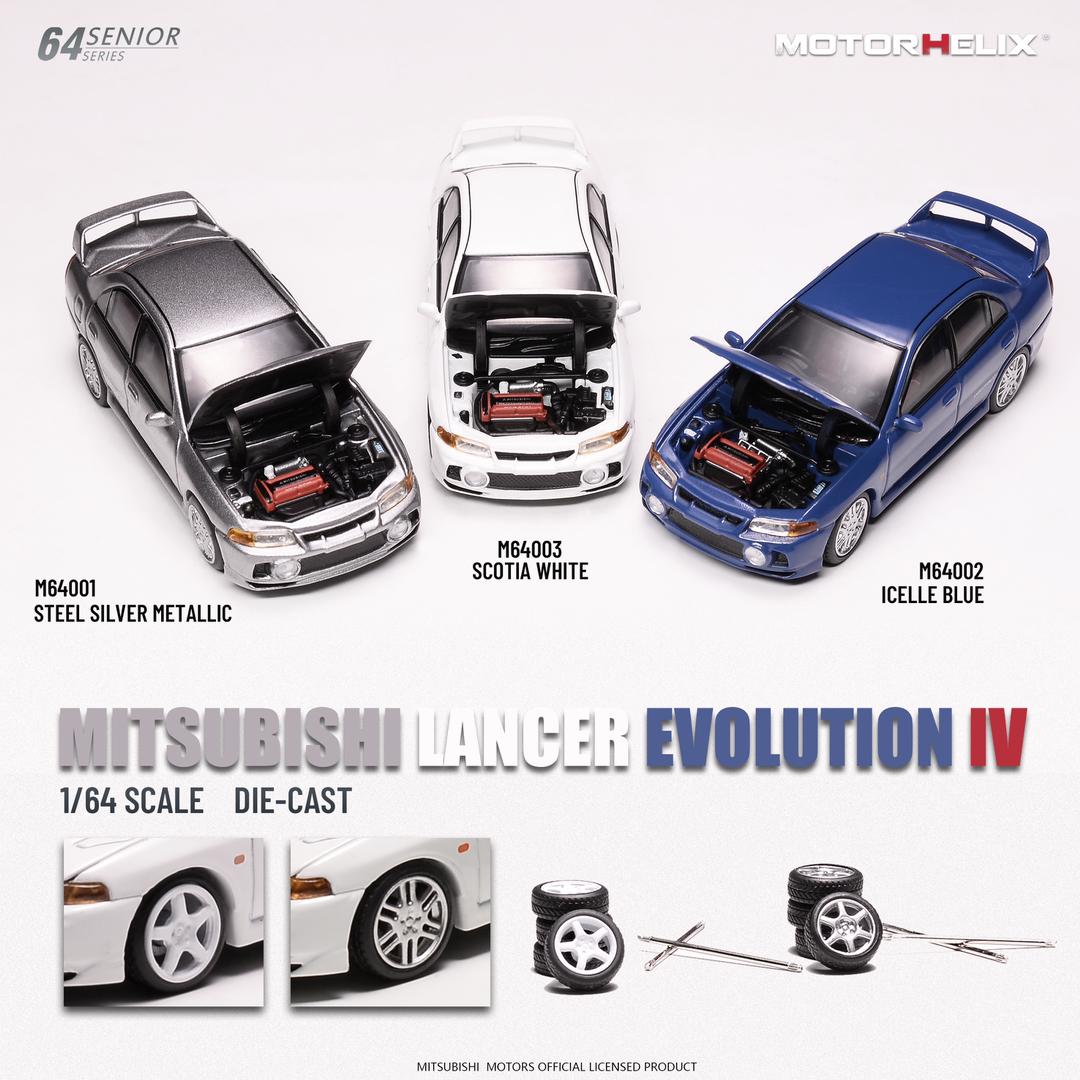 MotorHelix 1:64 Mitsubishi Lancer EVO IV in Steel Silver Metallic