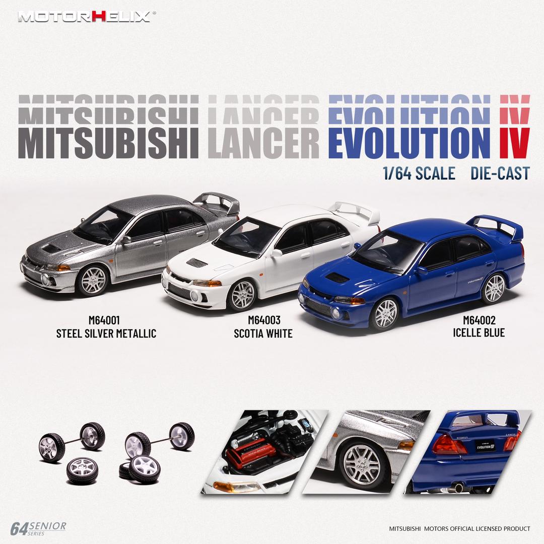 MotorHelix 1:64 Mitsubishi Lancer EVO IV in Steel Silver Metallic