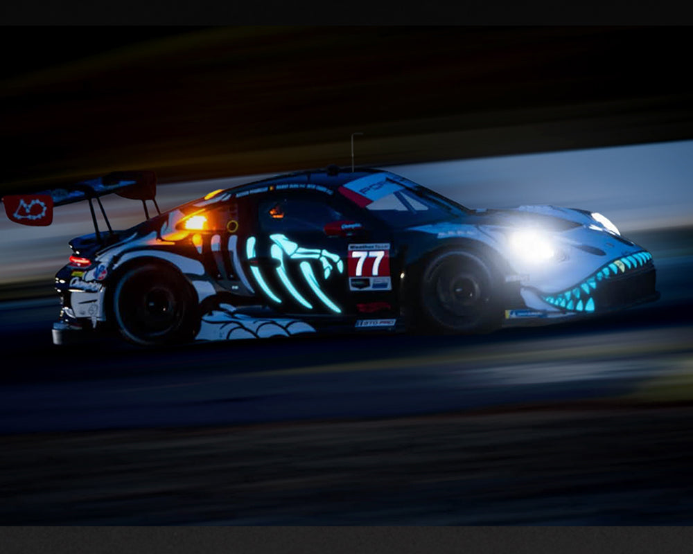 *PREORDER* MINI GT 1:64 Porsche 911 GT3 R (992) #77 AO Racing “Skeleton Rexy” 2026 IMSA Petit Le Mans – (Glow in the Dark)