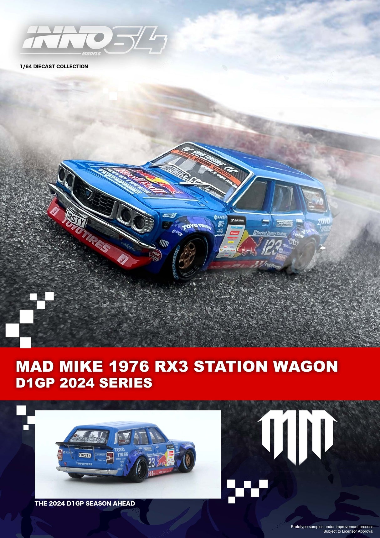 INNO64 1:64 Mazda RX-3 Station Wagon MAD MIKE D1GP Series 2024