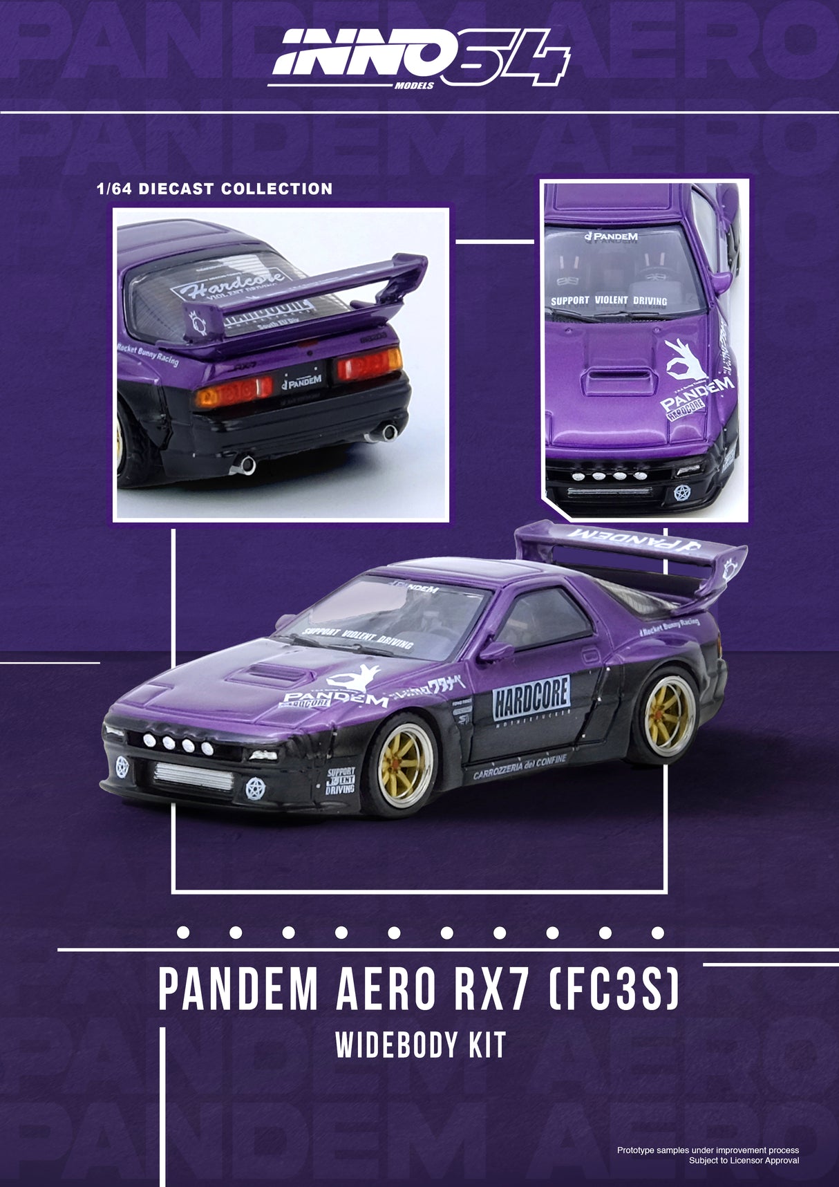 INNO64 1:64 Mazda RX-7 (FC3S) "PANDEM ROCKET BUNNY" in Purple