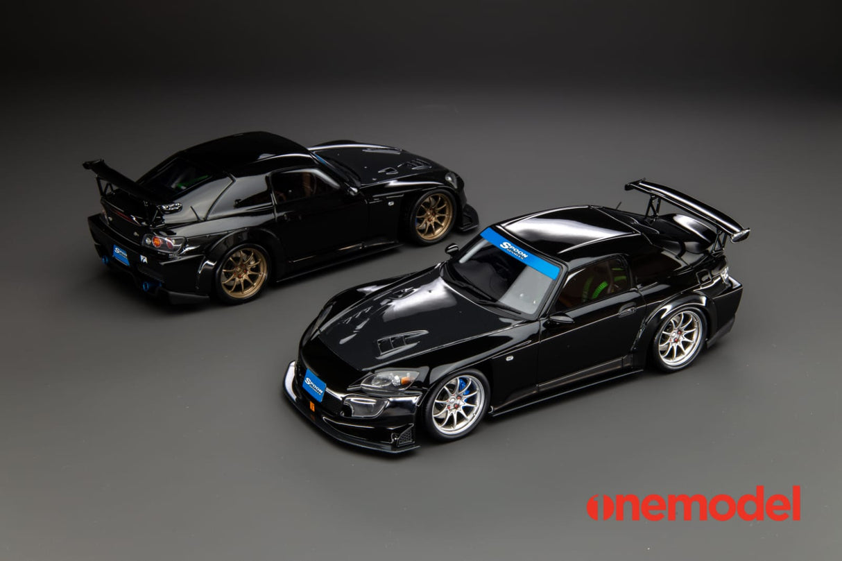 One Model 1:18 Honda AP1 S2000 Spoon Sports Street Version in Black and Bronze Wheel