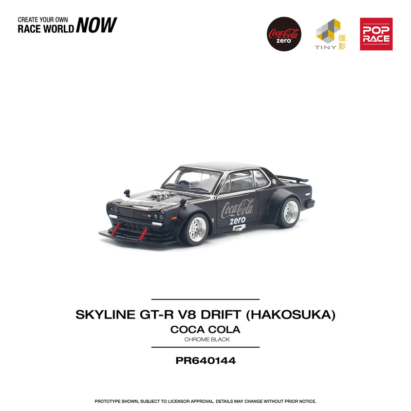 *PREORDER* Pop Race 1:64 Nissan Skyline GT-R V8 Drift (Hakosuka) in Coca Cola Zero Black Chrome