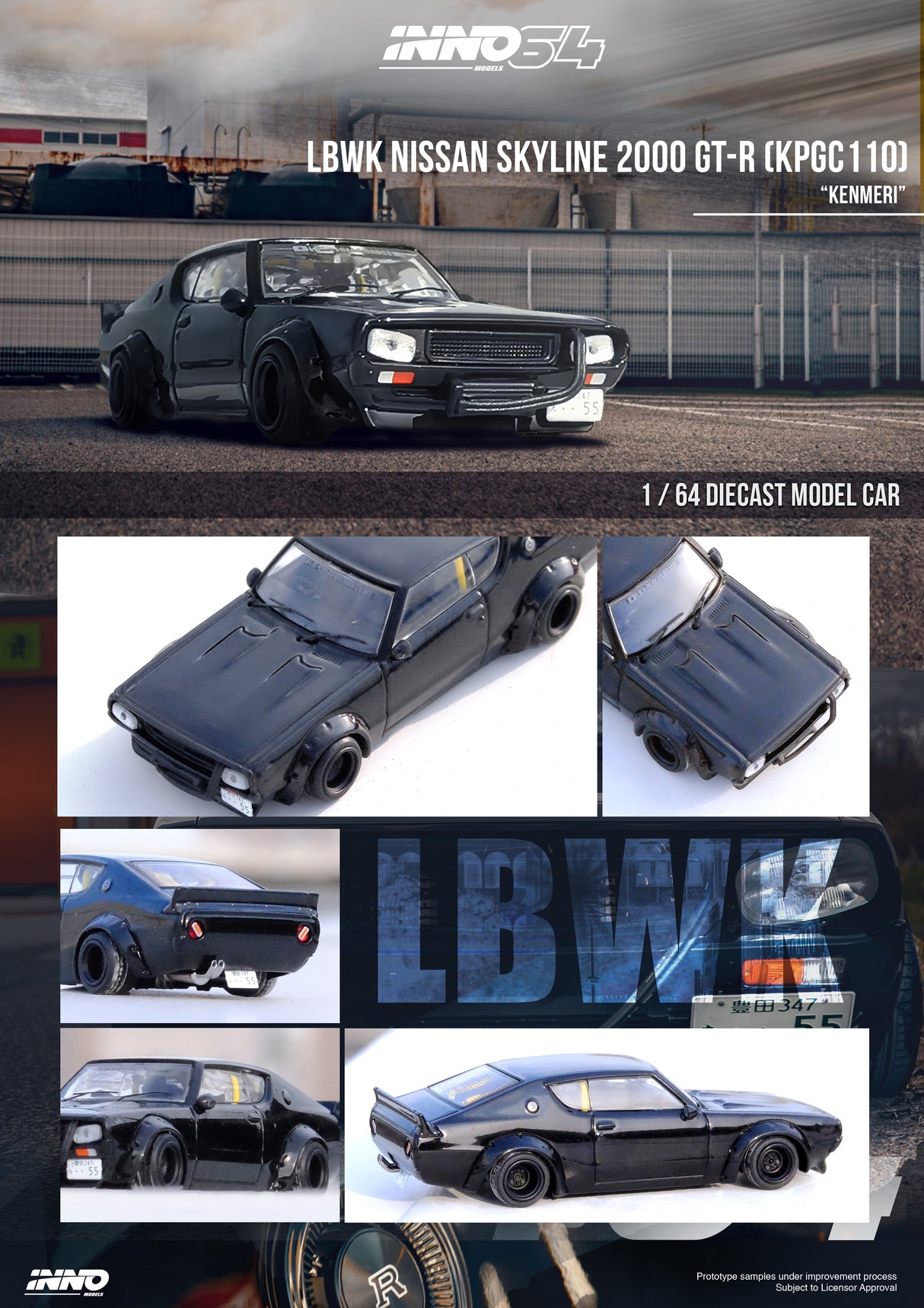 INNO64 1:64 Nissan Skyline 2000GT-R (KPGC110) "KENMERI" in Black
