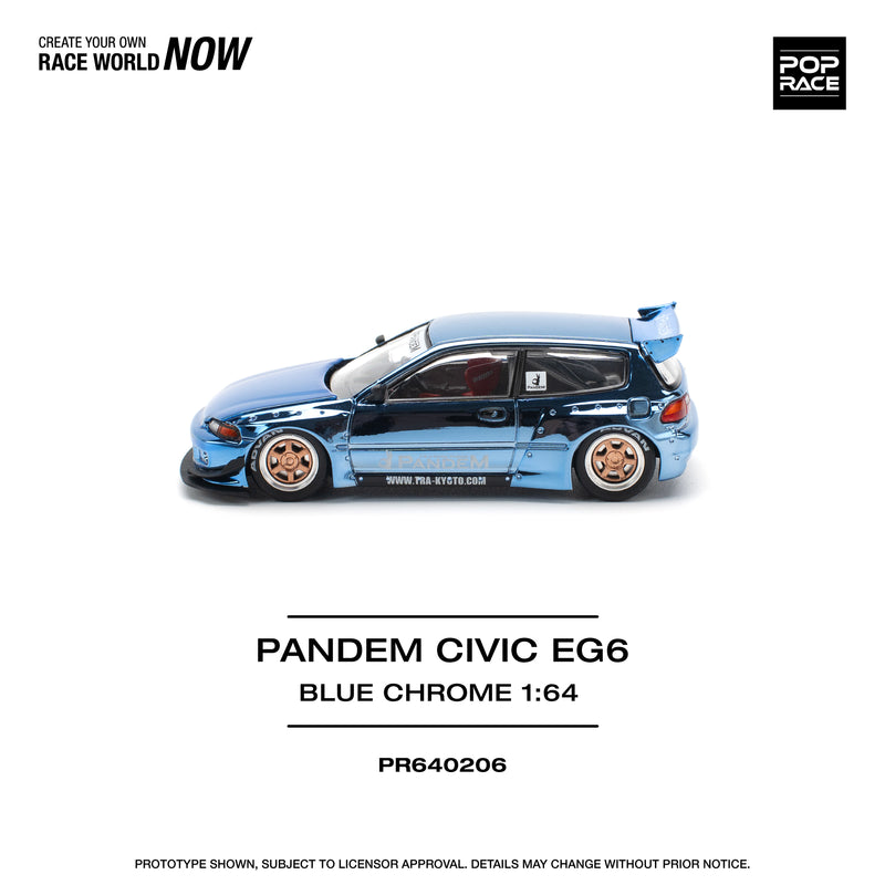 *PREORDER* Pop Race 1:64 Honda Civic (EG6) PANDEM in Blue Chrome