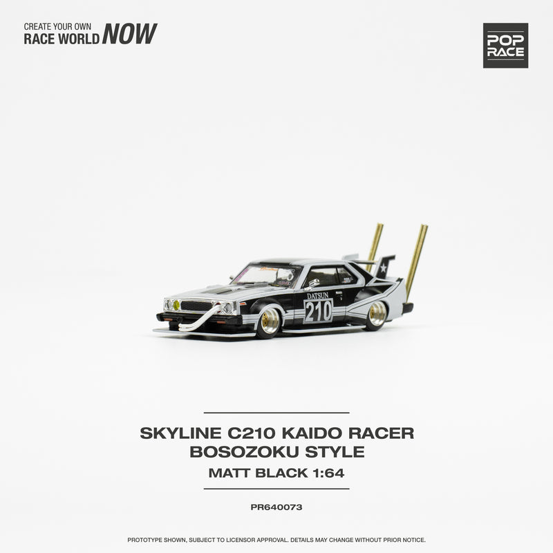 Pop Race 1/64 Nissan Skyline (C210) Bosozuko Style in Matte Black