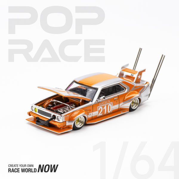 Pop Race 1/64 Nissan Skyline (C210) Kaido Racer Bosozuko Style in Silver / Orange