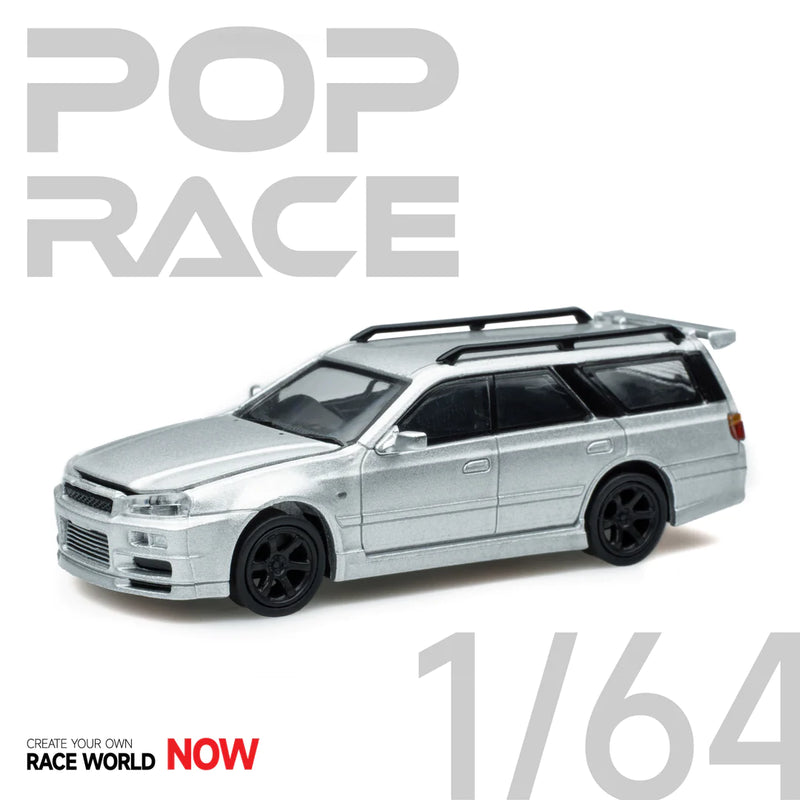 Pop Race 1/64 Nissan Stagea GT-R R34 Conversion in Silver