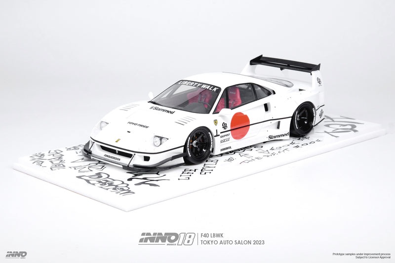 INNO Models 1:18 Ferrari F40 Liberty Walk in White Tokyo Auto Salon 2023
