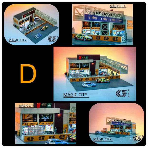 Magic City 1:64 Macau Grand Prix - 3 Door Pit Room & Corridor Bridge