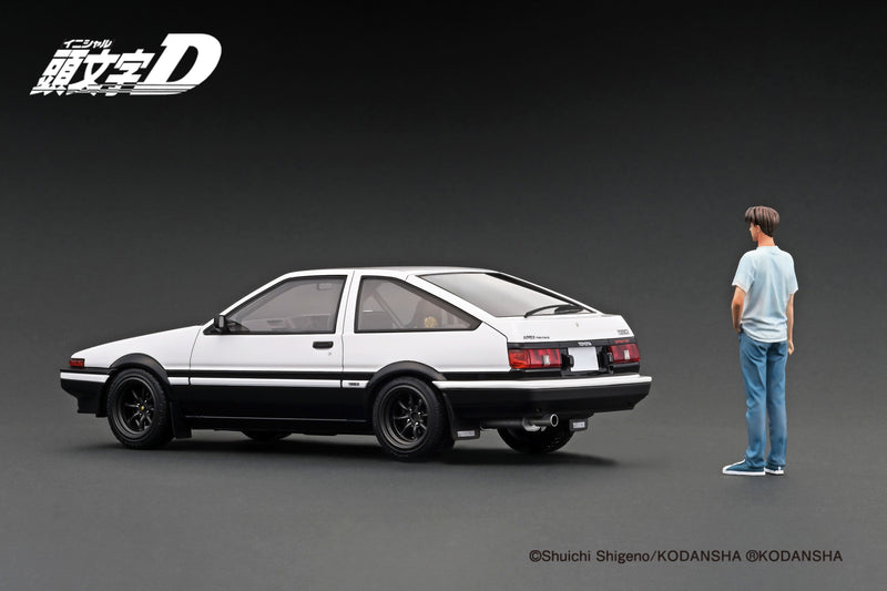 Ignition Model 1:18 Toyota Sprinter Trueno 3Dr GT Apex (AE86) INITIAL D in White & Black with Takumi Fujiwara Figure