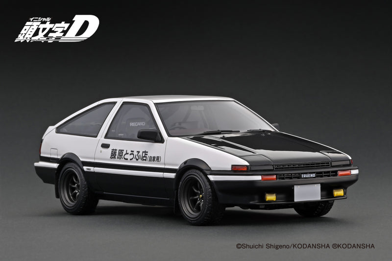 Ignition Model 1:18 Toyota Sprinter Trueno 3Dr GT Apex (AE86) INITIAL D in White & Black with Takumi Fujiwara Figure