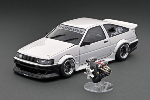 Ignition Model 1:18 Toyota AE86 RWB in White & Black with 4AG Engine Display