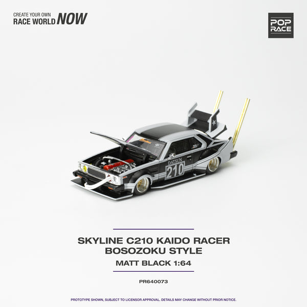 Pop Race 1/64 Nissan Skyline (C210) Bosozuko Style in Matte Black