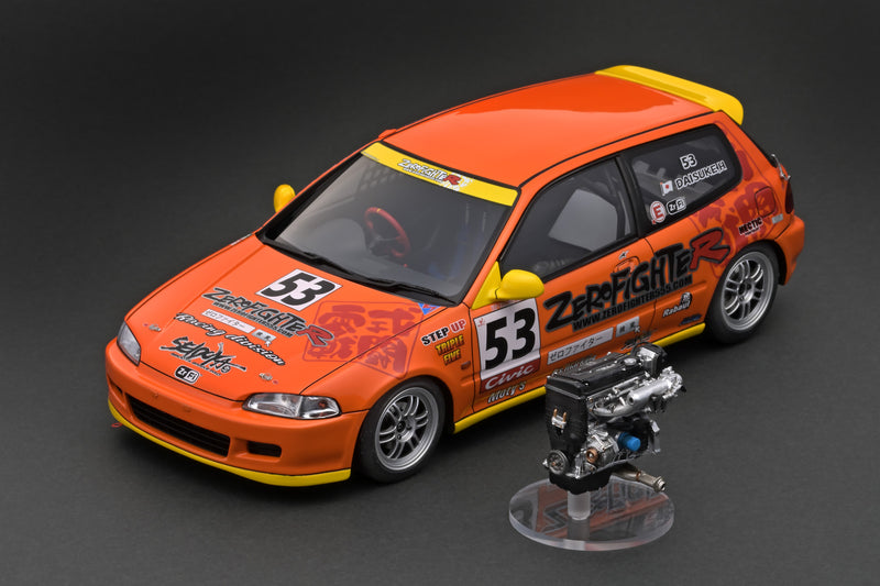 Ignition Model 1:18 Honda Civic (EG6) ZERO FIGHTER in Orange with B16A Engine Display