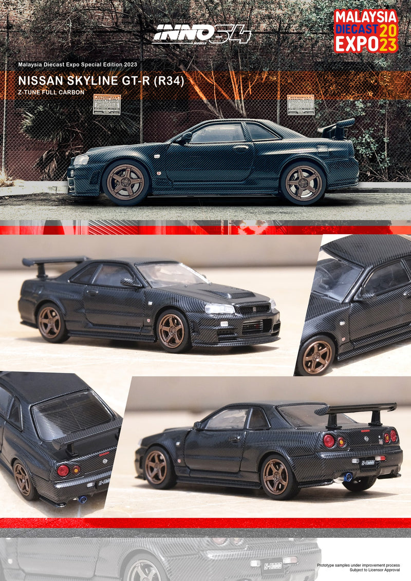 INNO64 1:64 Nissan Skyline GT-R (R34) Z-Tune Malaysia Die-cast Expo 2023 in Full Carbon