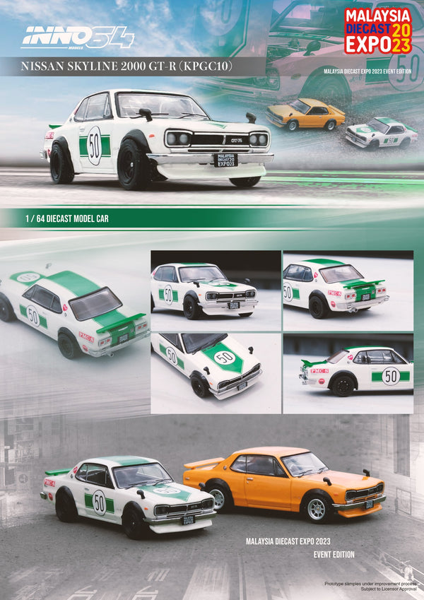 INNO64 1:64 Nissan Skyline 2000GT-R (KPGC10) Malaysia Die-cast Expo 2023 in White