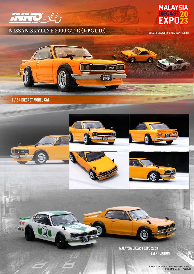 INNO64 1:64 Nissan Skyline 2000GT-R (KPGC10) Malaysia Die-cast Expo 2023 in Orange