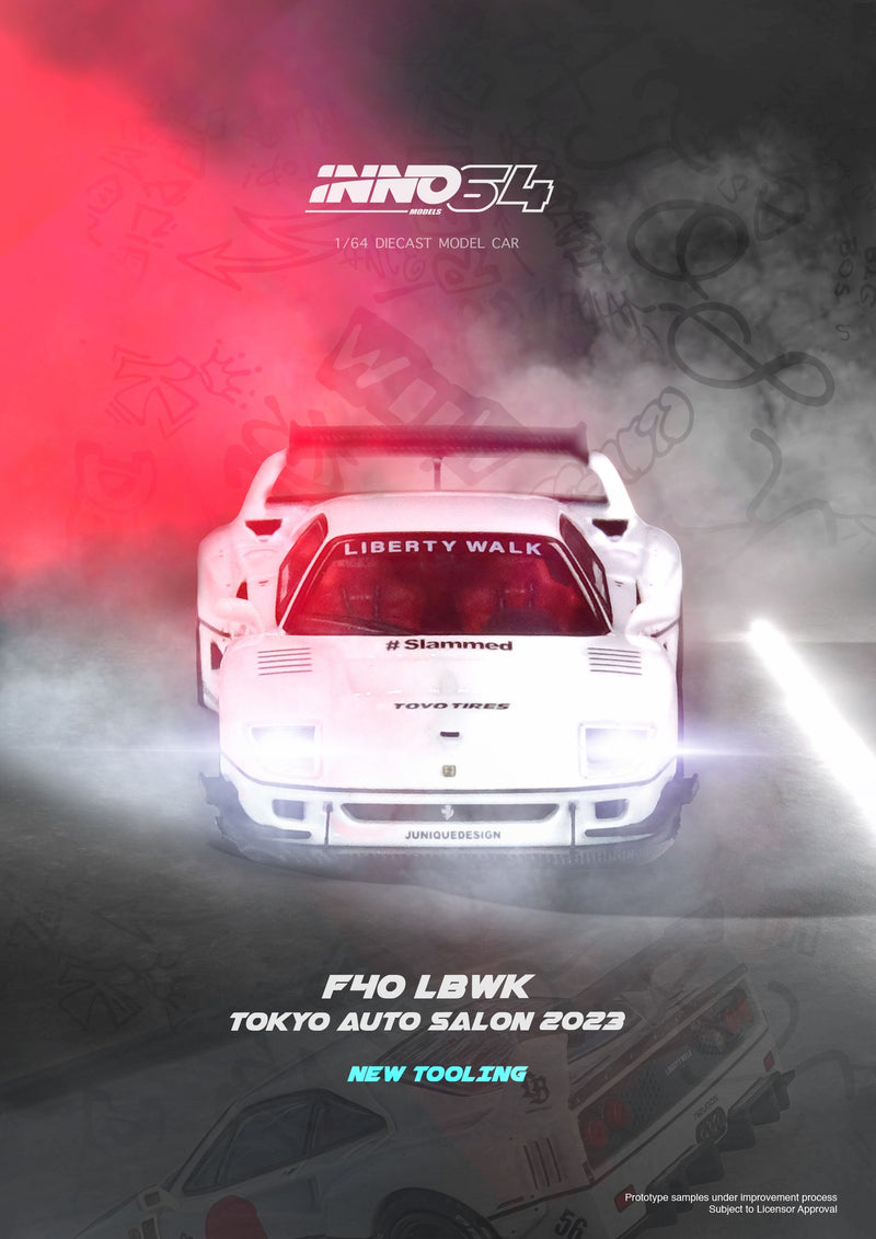 INNO64 1:64 Ferrari F40 Liberty Walk Tokyo Auto Salon 2023 Edition in White