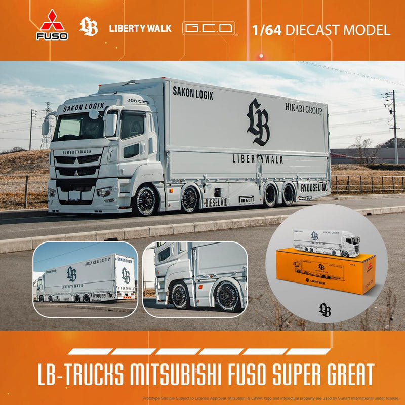 GCD 1:64 Mitsubishi FUSO Super Great Truck Liberty Walk Triple Pack with Special Chase Car
