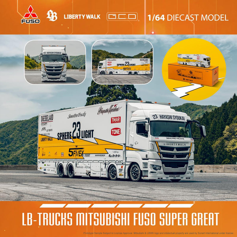 GCD 1:64 Mitsubishi FUSO Super Great Truck Liberty Walk Triple Pack with Special Chase Car