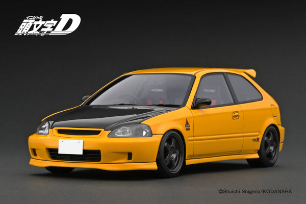 *PREORDER* Ignition Model 1:18 Honda Civic (EK9) Type-R in Yellow Initial D with Carbon Bonnet