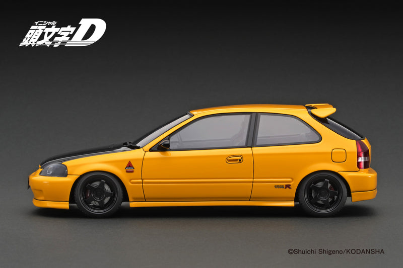 *PREORDER* Ignition Model 1:18 Honda Civic (EK9) Type-R in Yellow Initial D with Carbon Bonnet