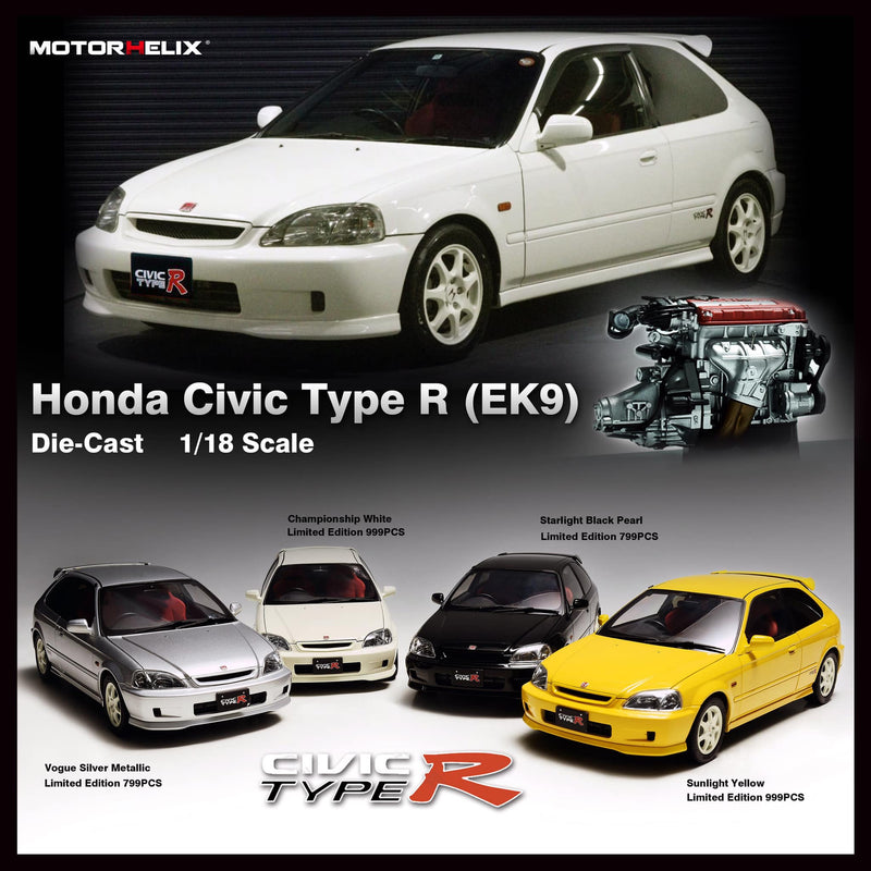 MotorHelix 1/18 Honda Civic Type-R Late Version (EK9) in Vogue Silver Metallic