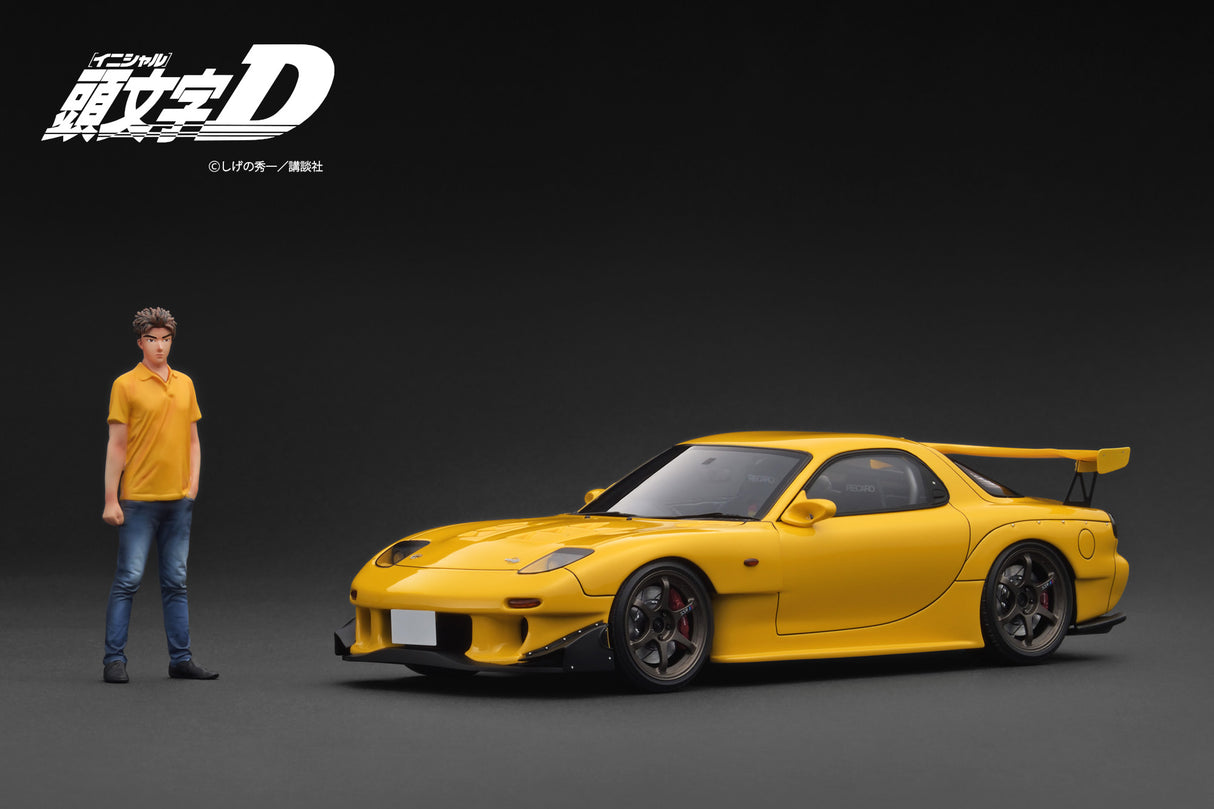 Ignition Model 1:18 Initial D Mazda RX-7 (FD3S) Yellow with Mr. Keisuke Takahashi