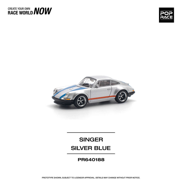 *PREORDER* Pop Race 1:64 Porsche Singer in Silver and Blue