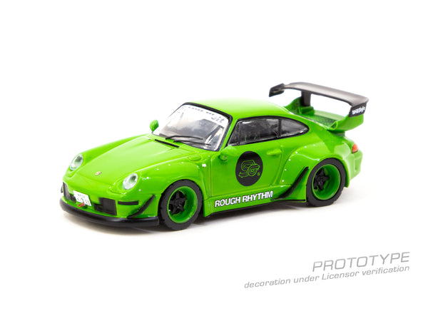 Tarmac Works 1/64 Porsche 993 RWB Rough Rhythm Fuel Fest Student Driver in Green