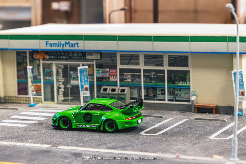 Tarmac Works 1/64 Porsche 993 RWB Rough Rhythm Fuel Fest Student Driver in Green