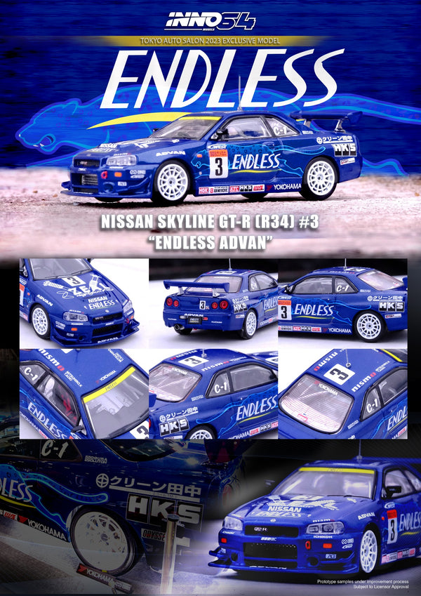 INNO64 1:64 Nissan Skyline GT-R (R34) #3 "ENDLESS ADVAN" TAS 2023/2024 Special Edition