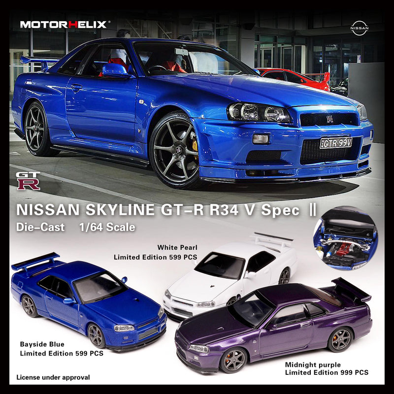 MotorHelix 1/64 Nissan Skyline GT-R (BNR34) in Bayside Blue