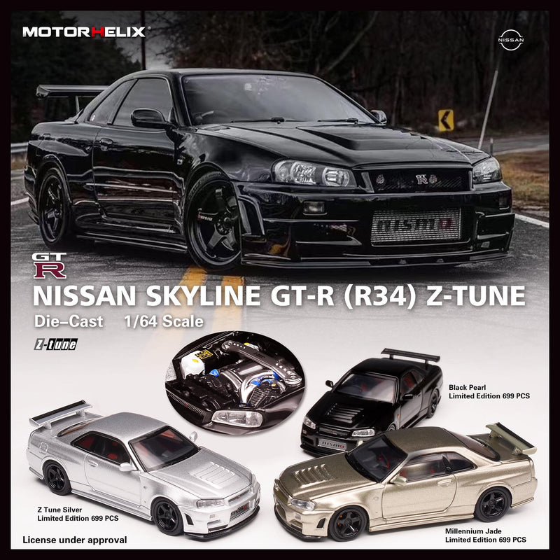 MotorHelix 1/64 Nissan Skyline GT-R (BNR34) Z-Tune in Jade Green