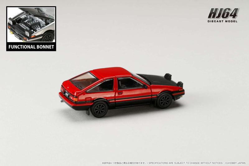 Hobby Japan 1:64 Toyota Sprinter Trueno GT Apex (AE86) in Red / Black with Carbon Bonnet