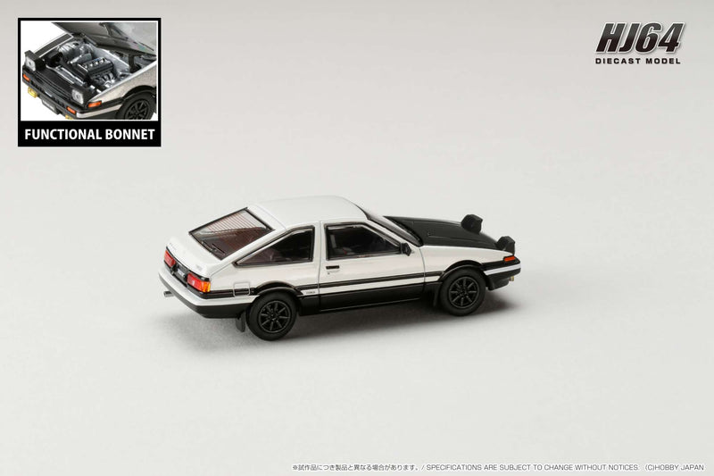 Hobby Japan 1:64 Toyota Sprinter Trueno GT Apex (AE86) in White / Black with Carbon Bonnet