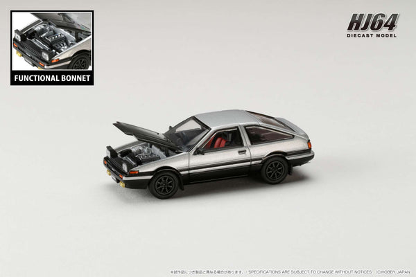 Hobby Japan 1:64 Toyota Sprinter Trueno GT Apex (AE86) in Silver / Black with Carbon Bonnet