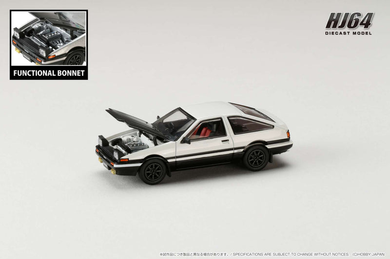 Hobby Japan 1:64 Toyota Sprinter Trueno GT Apex (AE86) in White / Black with Carbon Bonnet