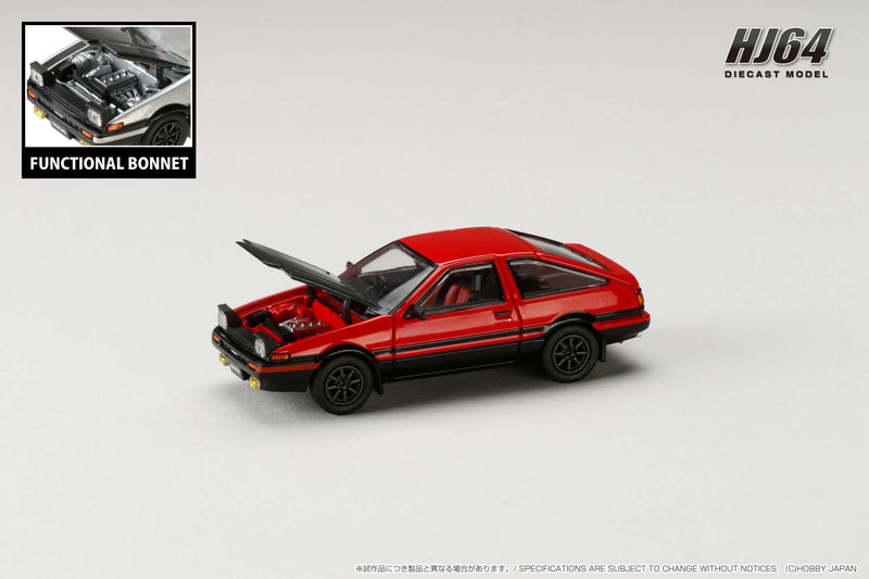 Hobby Japan 1:64 Toyota Sprinter Trueno GT Apex (AE86) in Red / Black with Carbon Bonnet