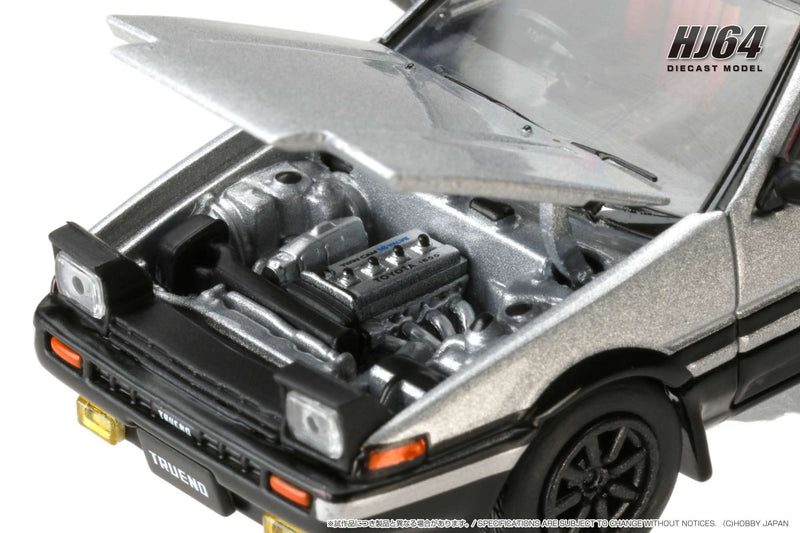 Hobby Japan 1:64 Toyota Sprinter Trueno GT Apex (AE86) in Silver / Black with Carbon Bonnet