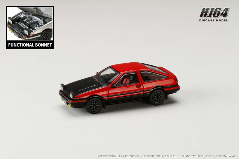 Hobby Japan 1:64 Toyota Sprinter Trueno GT Apex (AE86) in Red / Black with Carbon Bonnet